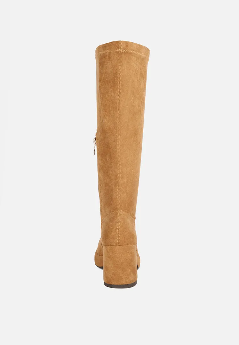 MORPIN Tan Stretch Suede Calf Boots