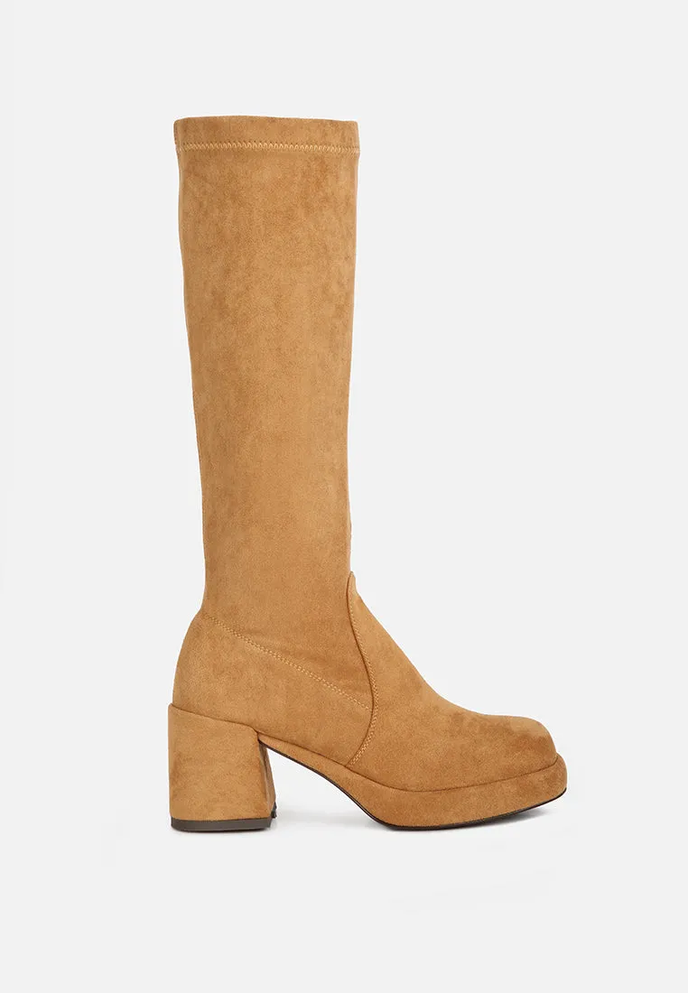 MORPIN Tan Stretch Suede Calf Boots