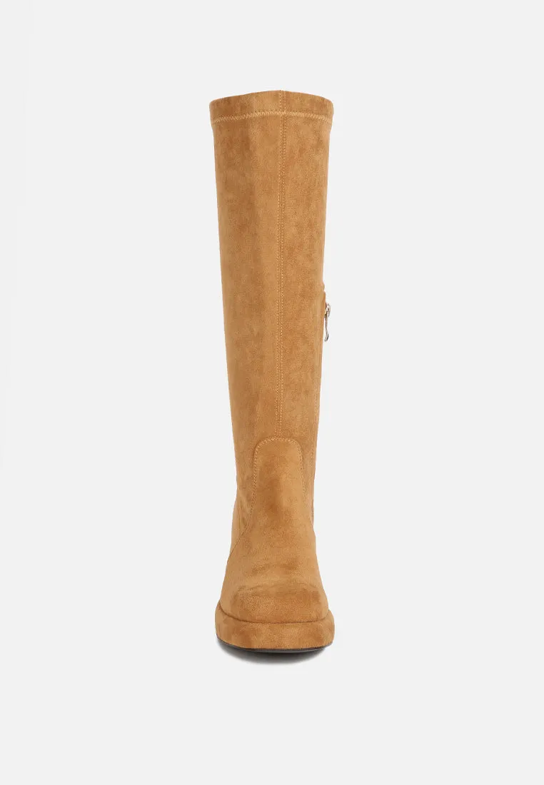 MORPIN Tan Stretch Suede Calf Boots