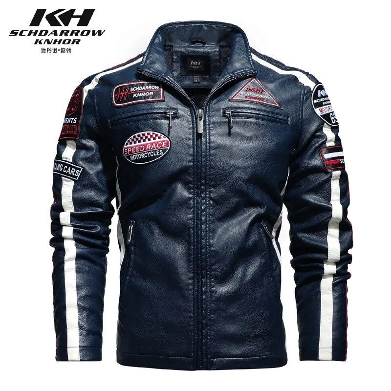 New Motorcycle Jacket For Men In Autumn/Winter 2020 Fashion Casual Leather Embroidered Aviator Jacket In Winter Velvet  Pu Jackect