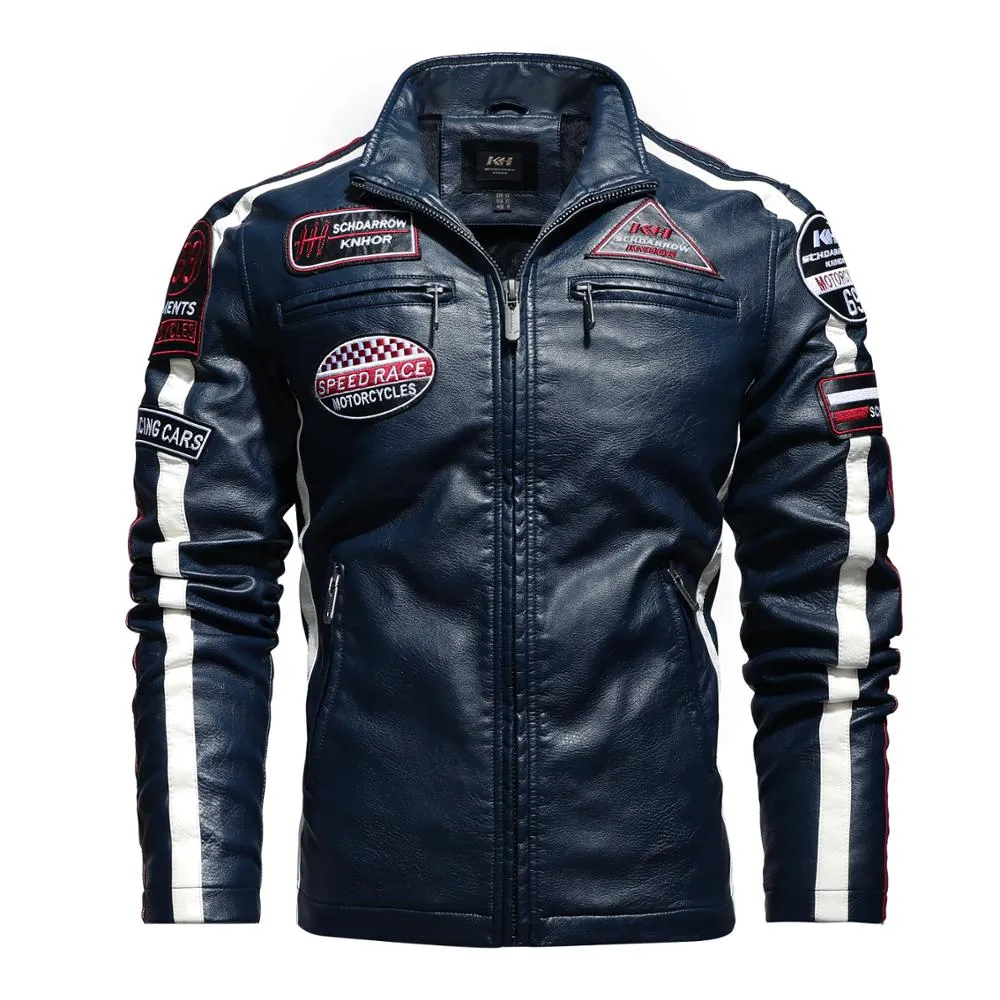 New Motorcycle Jacket For Men In Autumn/Winter 2020 Fashion Casual Leather Embroidered Aviator Jacket In Winter Velvet  Pu Jackect