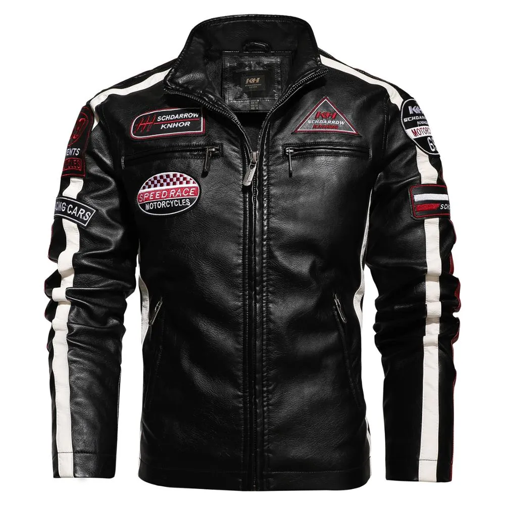 New Motorcycle Jacket For Men In Autumn/Winter 2020 Fashion Casual Leather Embroidered Aviator Jacket In Winter Velvet  Pu Jackect