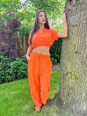 Orange Santorini Drawstring Wide Leg Trouser