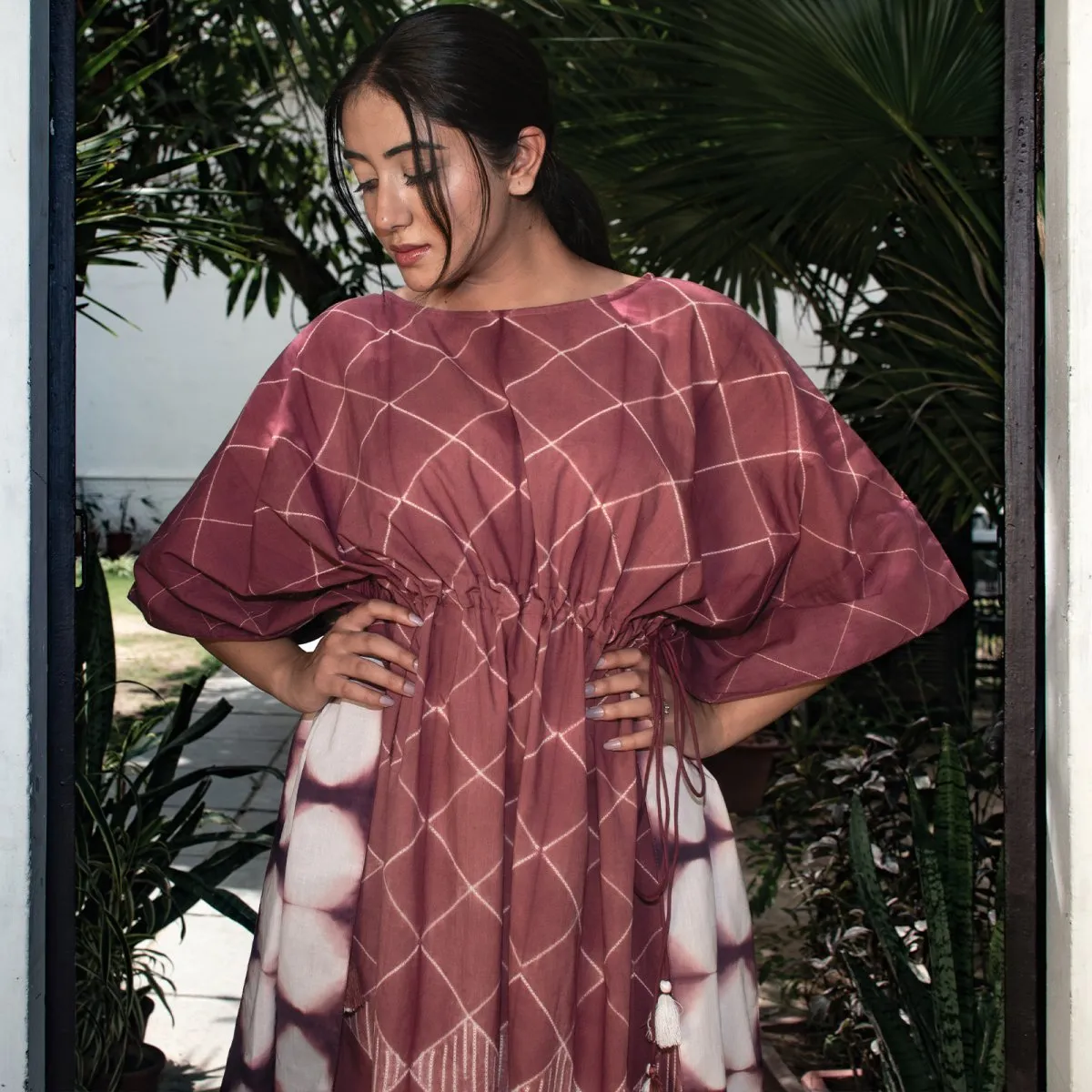 Pink Handcrafted Cotton Kaftan Dress