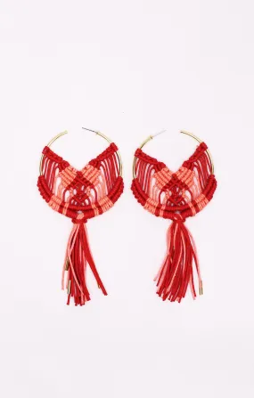 Red & Coral Handwoven Earrings