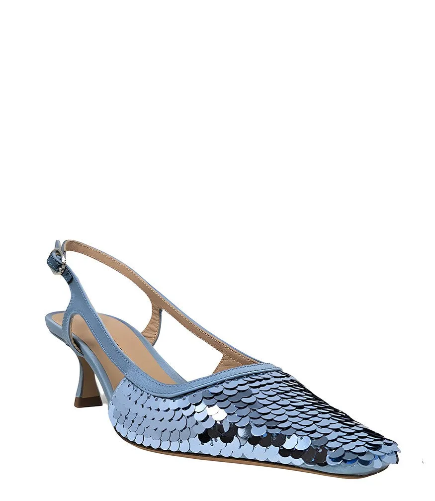 Roberto Festa Blue Sequence Snip Toe Slingback Heel