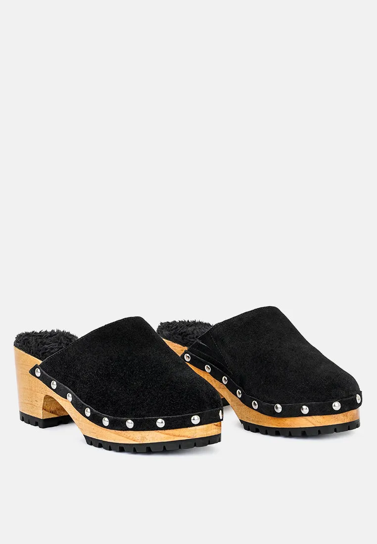 TULLEY Suede Clogs Mules in Black