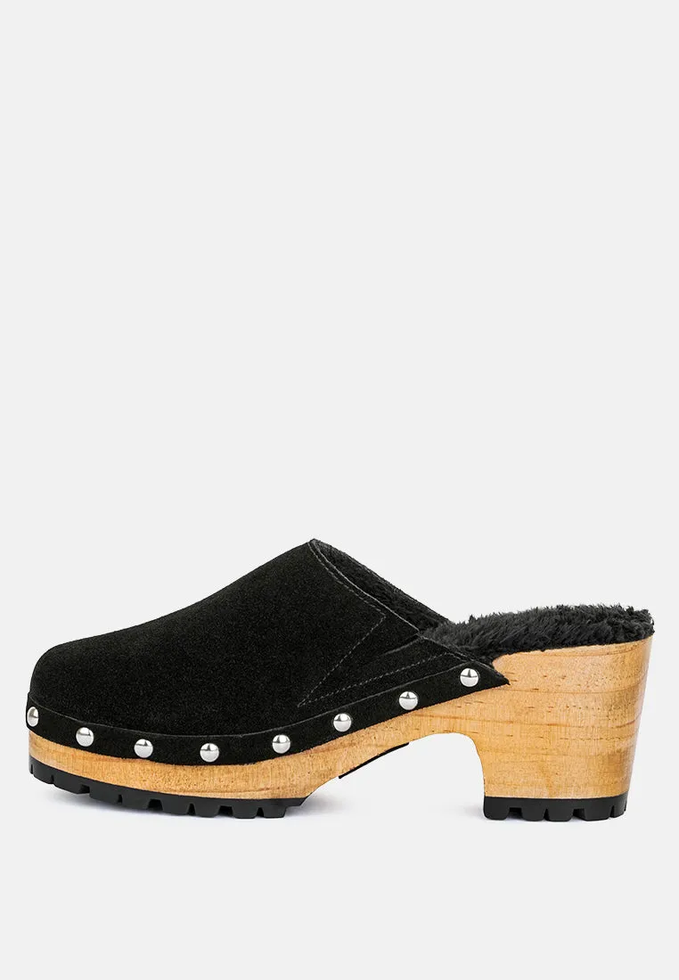 TULLEY Suede Clogs Mules in Black