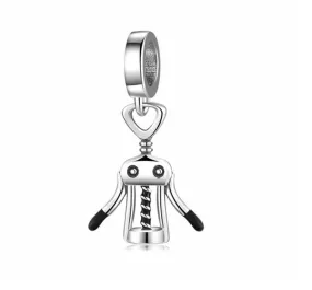 Wine Opener Dangle Charm 925 Sterling Silver